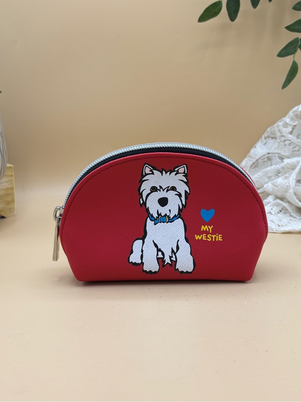 Red 'My Westie' Dog Print Zip Pouch
